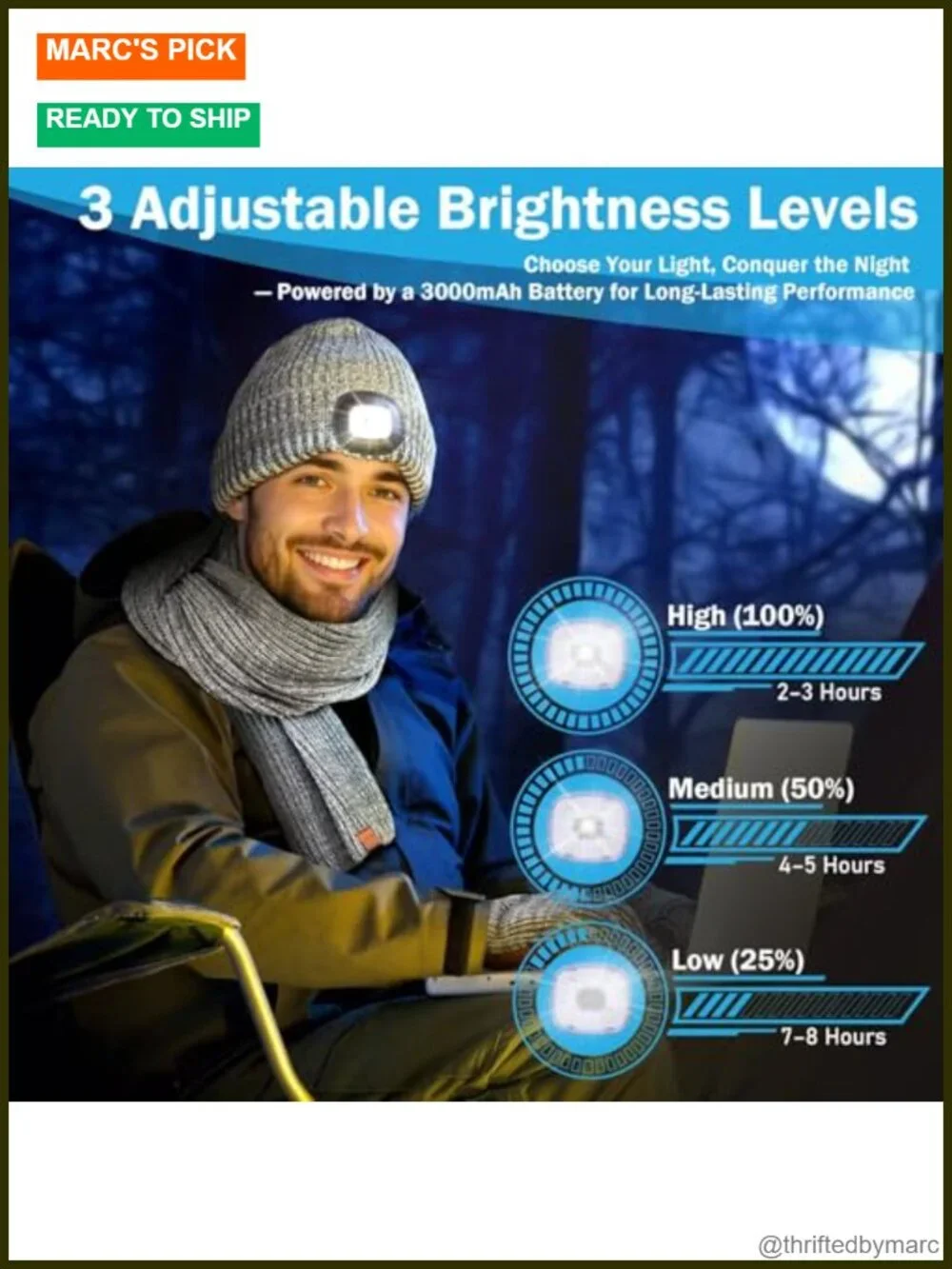 LED Beanie Gloves Scarf Set, Winter Hat with Light, Touchscreen Gloves, 3 in 1